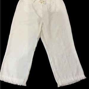 Soft Surroundings White linen cropped pant